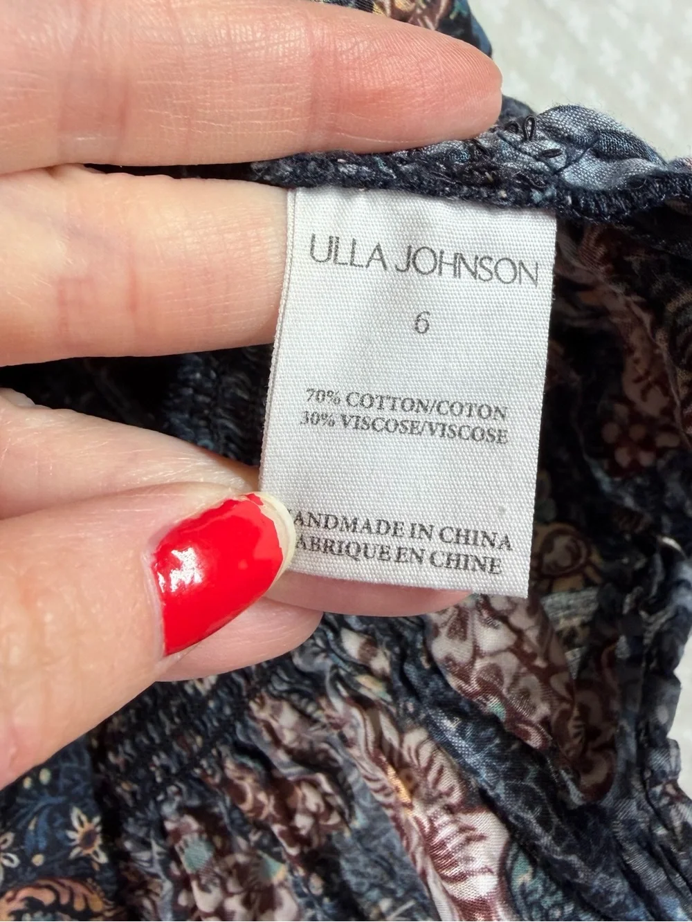 Ulla Johnson Blue Brown Floral Tiered Puff Sleeve Top